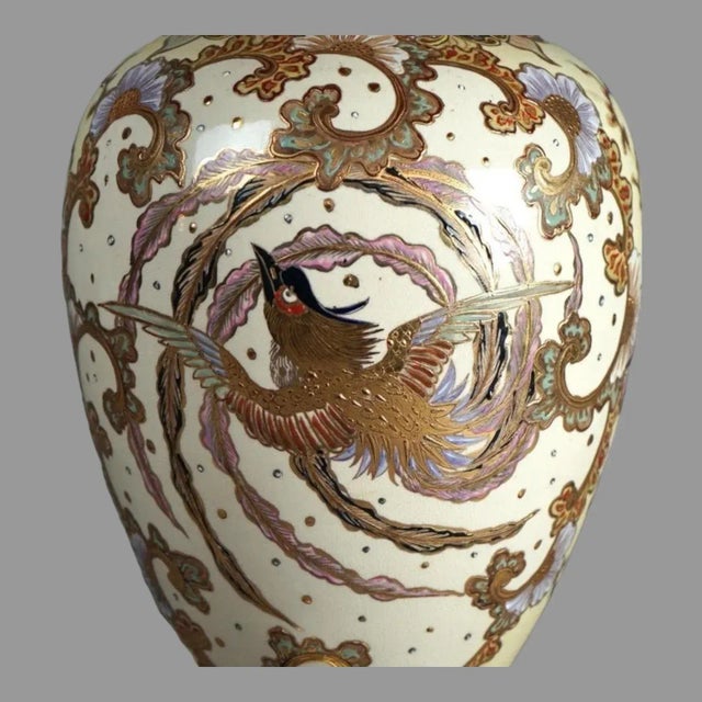 Ceramic Antique Japanese Satsuma Gilt Decorated Porcelain Vase With Bird, Circa 1900 For Sale - Image 7 of 10
