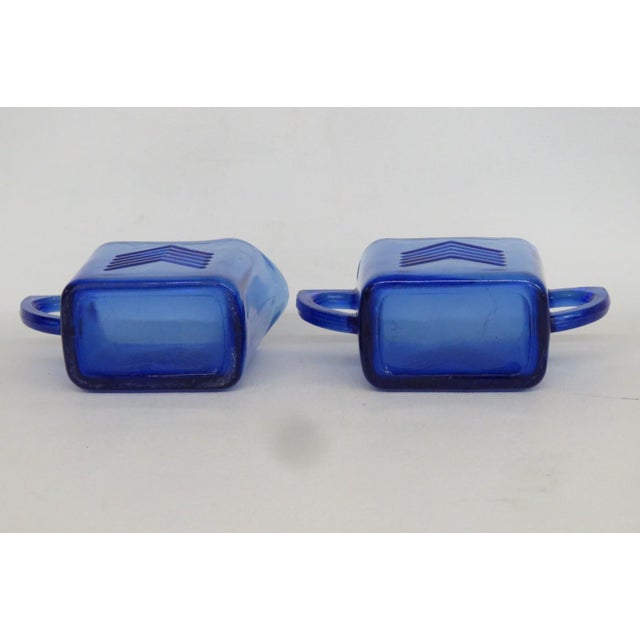 Mid 20th Century Hazel Atlas Cobalt Blue Glass Sugar Bowl and Creamer Set Chevron Pattern For Sale - Image 14 of 14