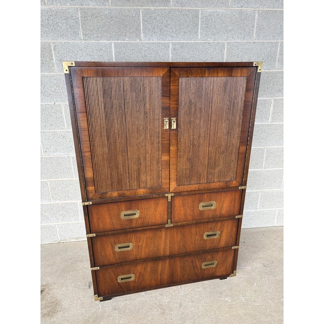 Mid 20th Century Mid 20th Century Lane Furniture Campaign Style 5 Drawer Walnut Wardrobe - Gentleman's Chest For Sale - Image 5 of 12