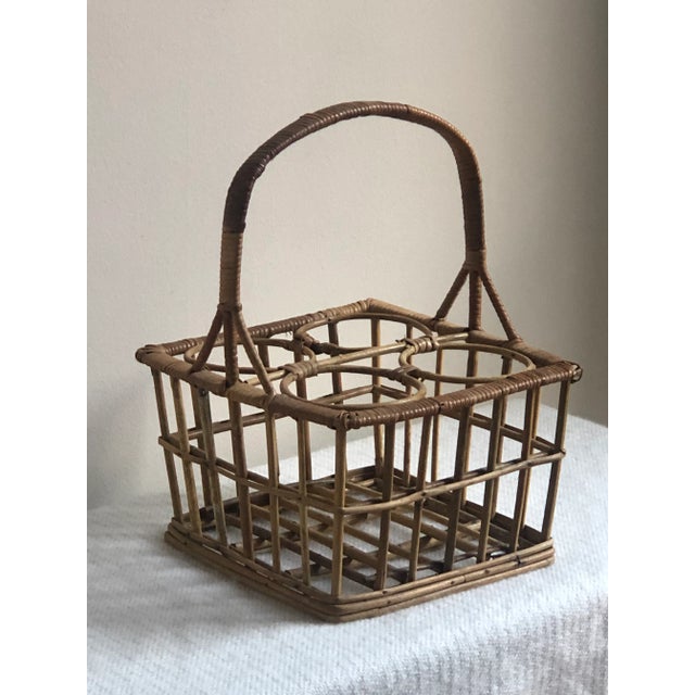 Mid-20th Century Four Bottle Rattan Wine Caddy For Sale - Image 11 of 12
