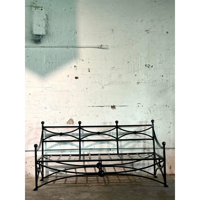 Vintage Regency Cast Aluminum Sloped Arm Sofa For Sale - Image 4 of 12