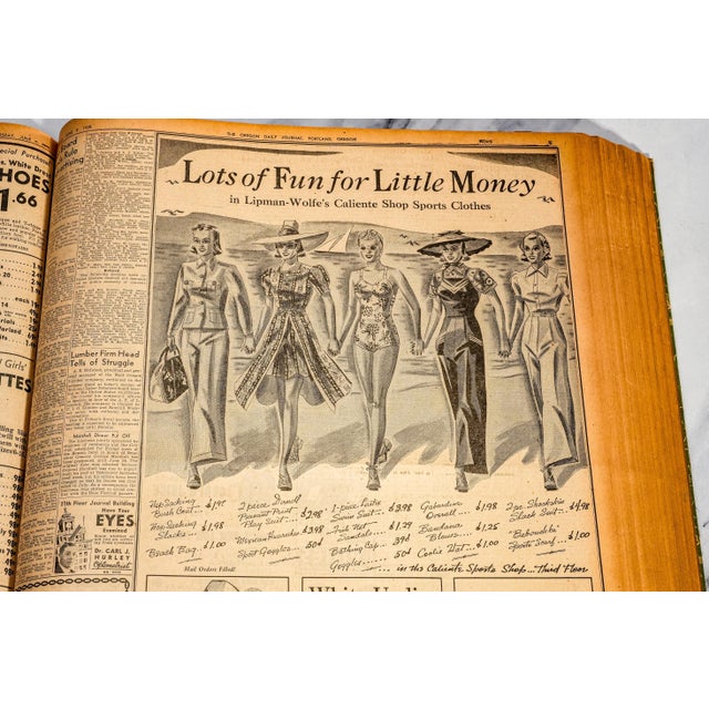 Paper Huge Oversized Antique Newspaper "Oregon Journal" Portland Book Advertising Industrial Home Decor For Sale - Image 7 of 14