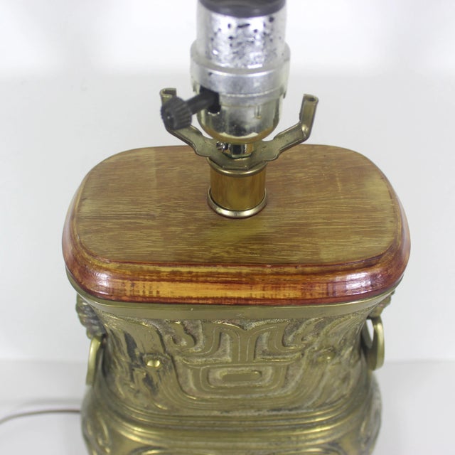 Vintage Brass Chinese Hu Vessel Urn Table Lamp Creatures Oni Serpent Foo Dogs For Sale - Image 4 of 12