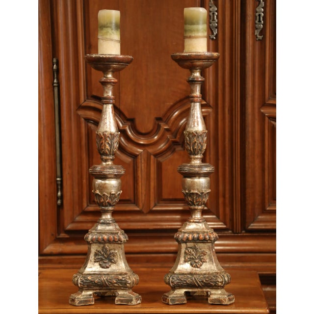 Pair of 19th Century Italian Carved Silver Leaf Pricket Candlesticks For Sale - Image 11 of 11