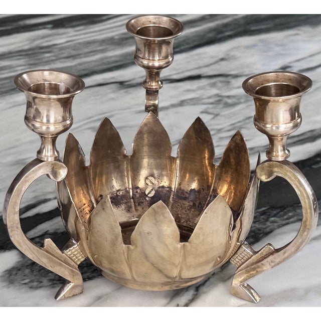 Solid Brass Mid- Century Centerpiece Candle Holder For Sale - Image 9 of 13
