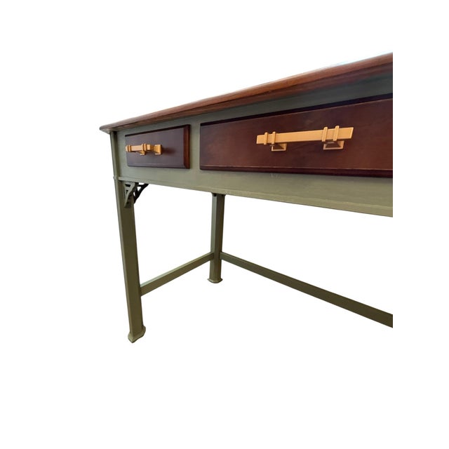 Late 20th Century Custom Refinished Hand-Painted 3-Drawer Writing Desk For Sale - Image 5 of 9
