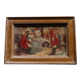 1900s Mrs. Murray Delaying the British Officers | Framed M. Hicks Oil Painting, Signed For Sale