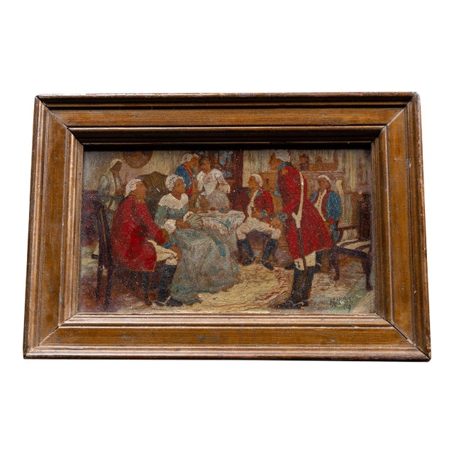 1900s Mrs. Murray Delaying the British Officers | Framed M. Hicks Oil Painting, Signed For Sale