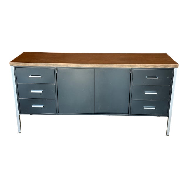 Vintage MCM Black Metal and Chrome Credenza For Sale