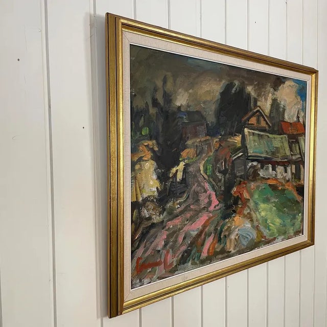 A large and expressive oil painting by Finnish artist Olavi Laine (1922–1983), rooted in the Nordic countryside. The...