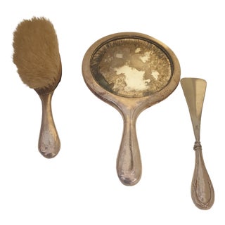 Silver Mirror, Brush, and Shoehorn, Italy, 1930s, Set of 3 For Sale