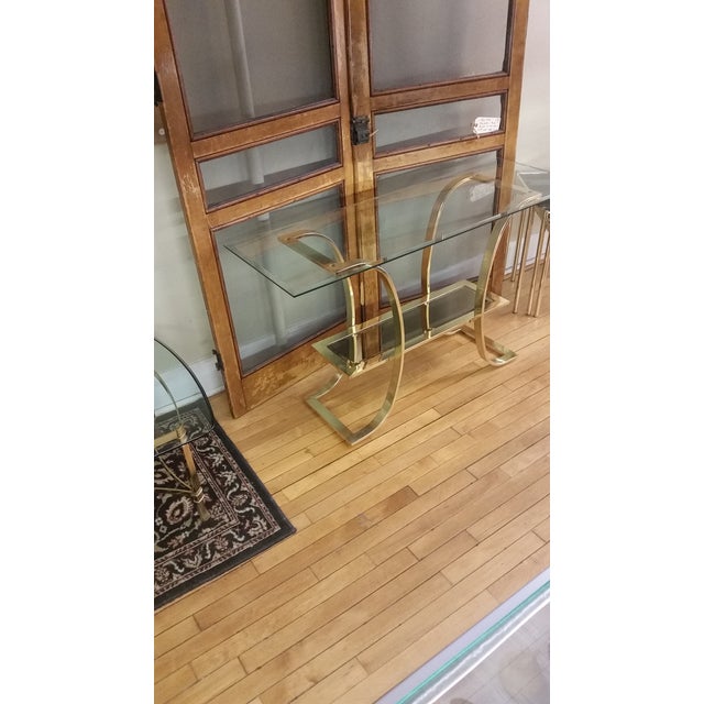 1970s Hollywood Regency Style Glass and Brass Console Table For Sale - Image 4 of 8