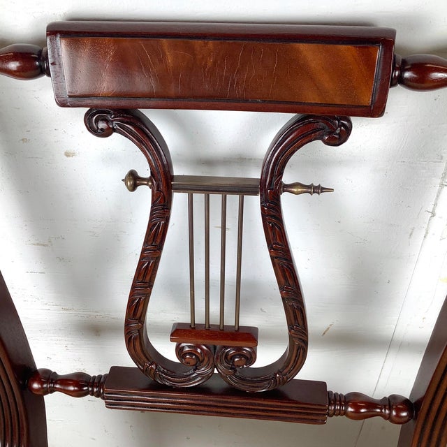 Federal Revival Mahogany Lyre-Back Settee- Neoclassical Bench For Sale - Image 9 of 12