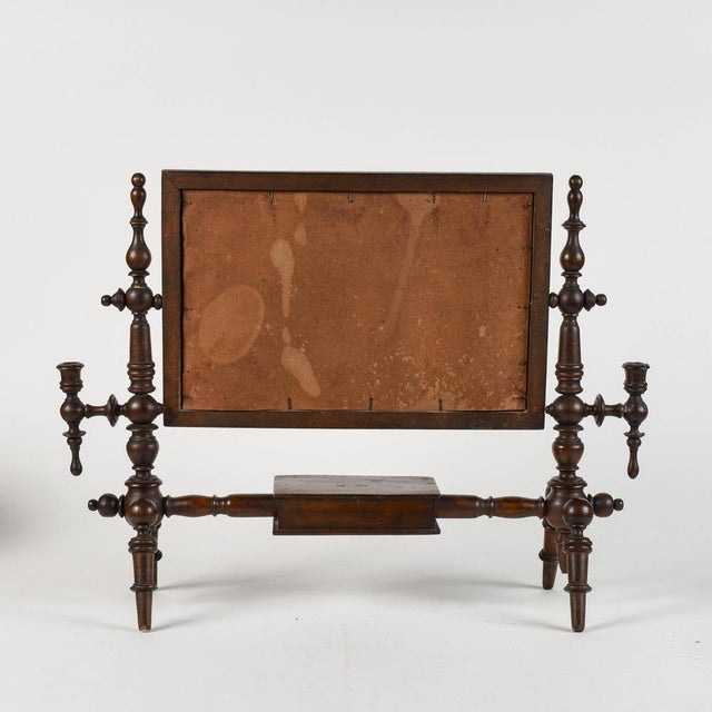 Brown Walnut Dressing Table Mirror with Drawer and Candle Holder, Italy, Late 19th Century For Sale - Image 8 of 9