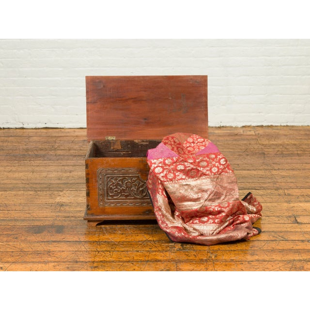 Wood Mid 20th Century Indonesian Vintage Wooden Blanket Chest with Carved Foliage and Floral Motifs For Sale - Image 7 of 13