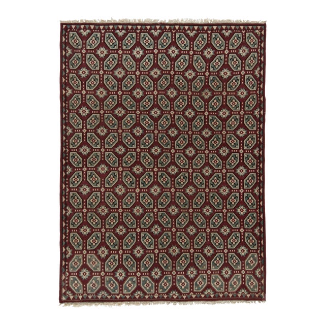 Vintage Bessarabian Kilim Rug in Red, Blue and White Geometric Pattern For Sale