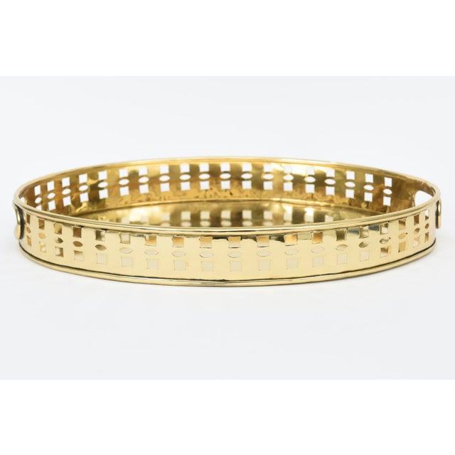Vintage Oval Brass Cutout Tray With Handles For Sale - Image 4 of 10