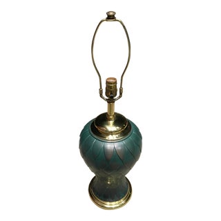 Asian Modern Teal Ginger Jar Lamp With Solid Brass Ming Base For Sale