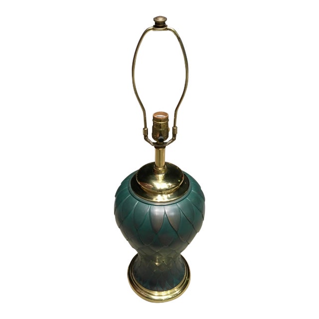 Asian Modern Teal Ginger Jar Lamp With Solid Brass Ming Base For Sale