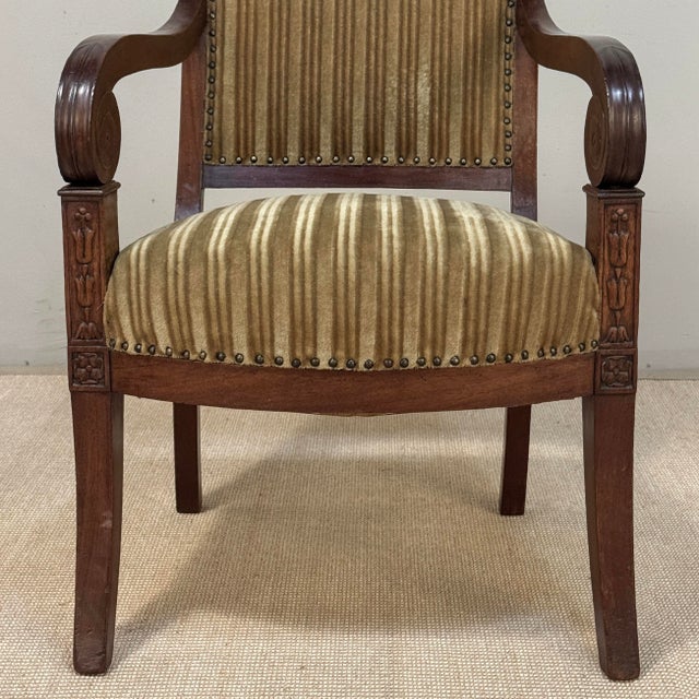 Pair of French Empire Period Mahogany Ormolu Armchairs ~ Fauteuils For Sale - Image 17 of 18