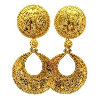 1970s Ilias Lalaounis 18k Gold Granulated Drop Earrings, Greece, A Pair For Sale