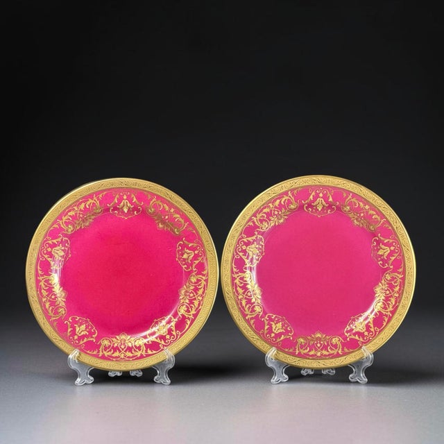 French Crimson & Gilt Porcelain Cabinet Plates from WG Co Limoges, 1890s, Set of 2 For Sale - Image 17 of 17