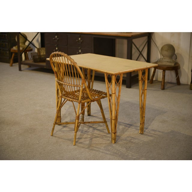 1970s Desk and Rattan Chair, 1970s, Set of 2 For Sale - Image 5 of 12