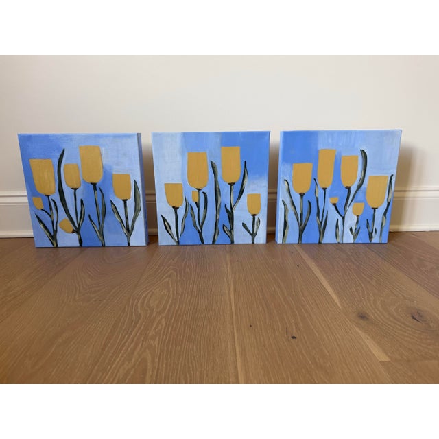 Rare, Modern Abstract Folk Art Triptych Acrylic Paintings Stretched Canvas, “Spring Pop,” Melinda S Best, 2025, Ready To...