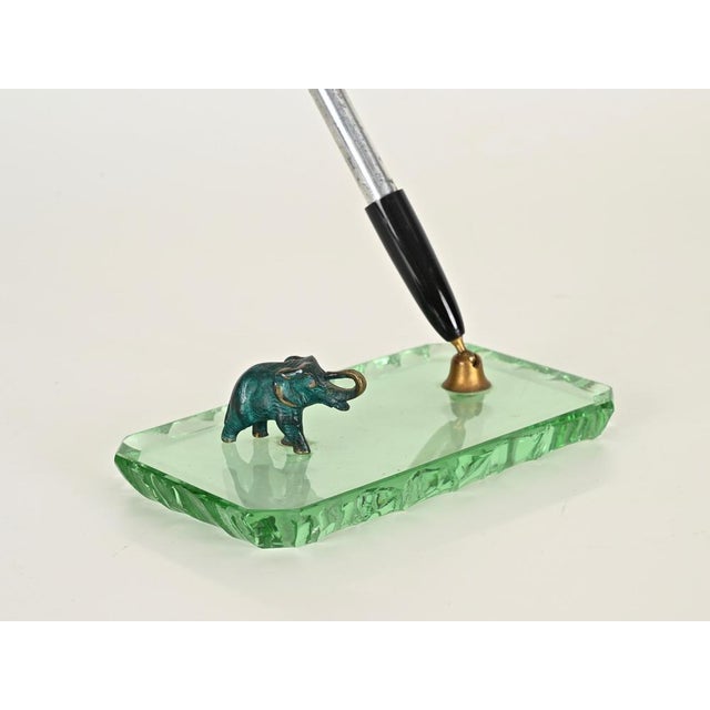 Spectacular pen holder in Nile green faceted crystal with a decorative bronze elephant. This outstanding piece was...