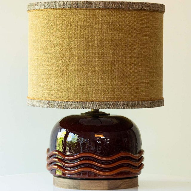 Ceramic Warm Tones Floor Table Lamp with Silk Lampshades attributed to R. Houben, 1970 For Sale - Image 7 of 15