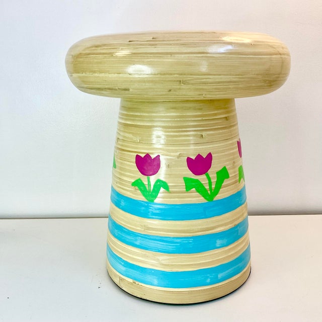 Vintage Home is pleased to offer this delightful Bamboo Garden Stool or Drinks Table. The Mushroom Shape is iconic Mid...