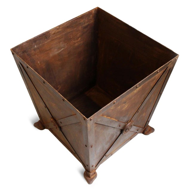Industrial farmhouse style vintage iron planter box with solid cast iron feet. Features X design and rivet detail on all...