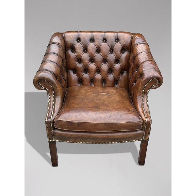 Brown Leather Club Armchair, 1880s For Sale - Image 6 of 11