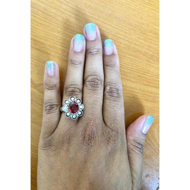 Early 21st Century 4.00 Carat Spessartine Diamond 14 Karat White Gold Cluster Ring, Size 6.5 For Sale - Image 5 of 5