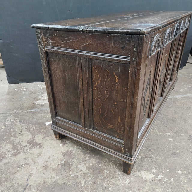 Late 18th Century English Period Oak Carved and Paneled Trunk For Sale - Image 13 of 18