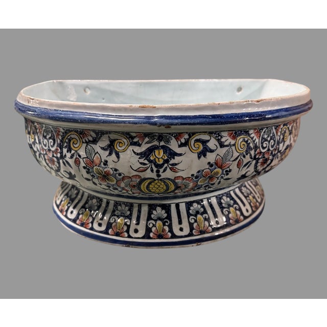 Antique French Faience Floral Polychrome Decorated Lavabo Wall Fountain For Sale - Image 9 of 11