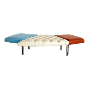 1980s Giorgio Saporiti Design, Il Loft Tufted Leather Bench, Multi-Color Chrome Legs
