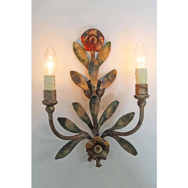 Hollywood Regency Floral Wall Lamp Florentine Style Made by Hans Möller, 1970s Height 36cm / 38cm with shade Width 25.5cm...
