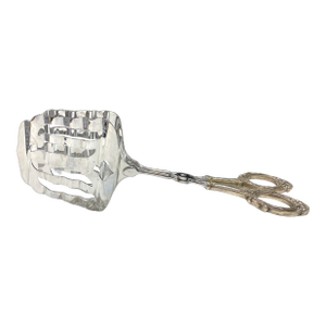 Mid 20th Century Beautiful Web Sterling Silver Handle Pastry Tongs, Rose Floral Ancestry Pattern