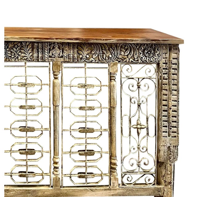 Midcentury Console Table Wrought Iron Ornate Carved Entryway Table 64 For Sale - Image 4 of 11