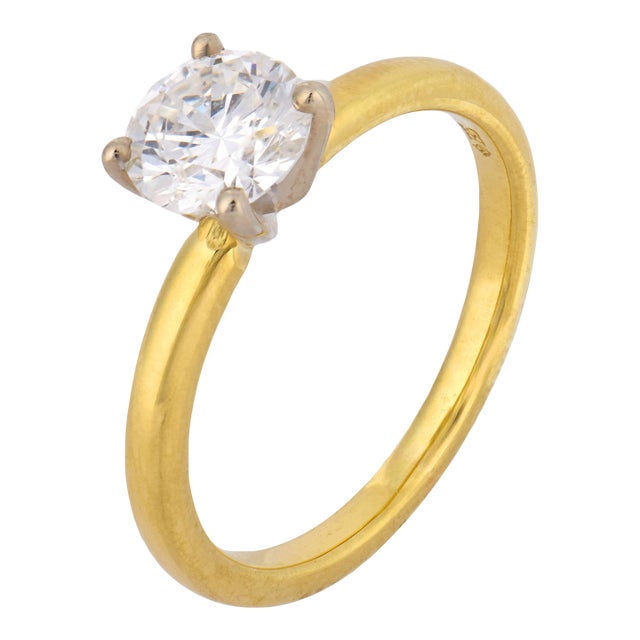 Vintage Gia 0.83 Carat Diamond 18k Yellow Gold Engagement Ring, Size 4.75 For Sale