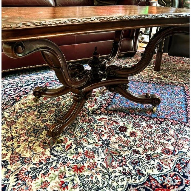 John Richen Extremely Rare 19th Century Victorian Period Burr Walnut Carved Centre Table by John Richard European Crossroads For Sale - Image 4 of 11