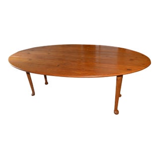 Vintage Large Oval Rustic Pine Wood Drop Leaf Dining Table W/ Shapely Feet For Sale