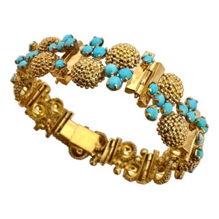 Vintage Natural Turquoise Bangle /Bracelet in 14 Kt Yellow Gold 39.4 Grams For Sale