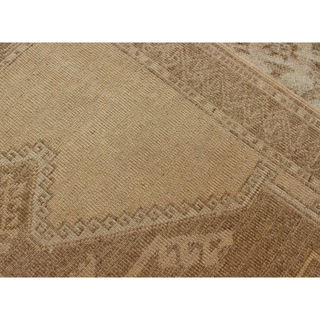 Vintage Hand Knotted Oushak Gallery Runner With Three Medallion Design in Taupe, Light Brown For Sale - Image 11 of 12