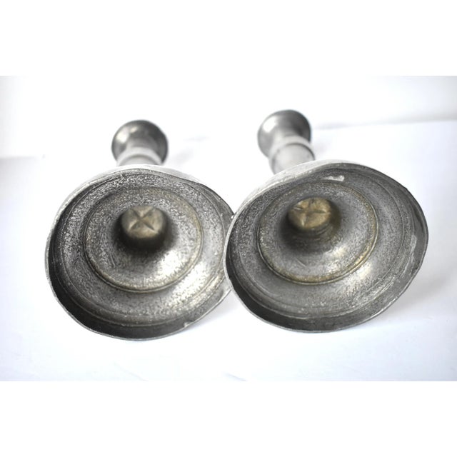 Silver Pair of Antique 18th-Century French Pewter Candle Sticks For Sale - Image 8 of 10
