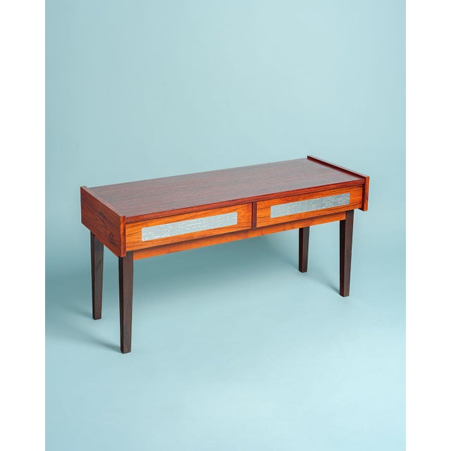 Wood Rosewood Veneered Mirror and Console Table with Steel Metal Inserts from Pedersen & Hansen, 1960s, Set of 2 For Sale - Image 7 of 15
