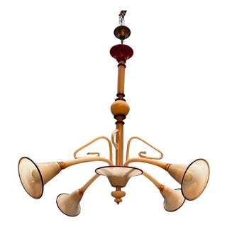 Art Deco Pink Murano Glass Chandelier, 1950s For Sale