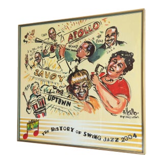 Framed Jazz Poster the History of Jazz Swing Wall Art by Bill Gallow Music Decor Print For Sale