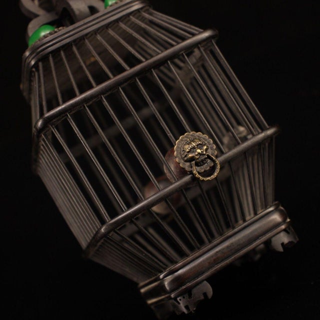 Wood Late 19th Century Ebony Wood Cricket Cage With Gemstone Inlay, 200g, 9" Tall For Sale - Image 7 of 9